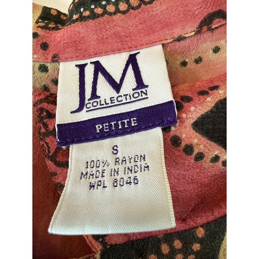 Vintage 90s Patchwork Rayon Camp Collar Blouse Boho Grandmacore Petite S - Picture 5 of 8